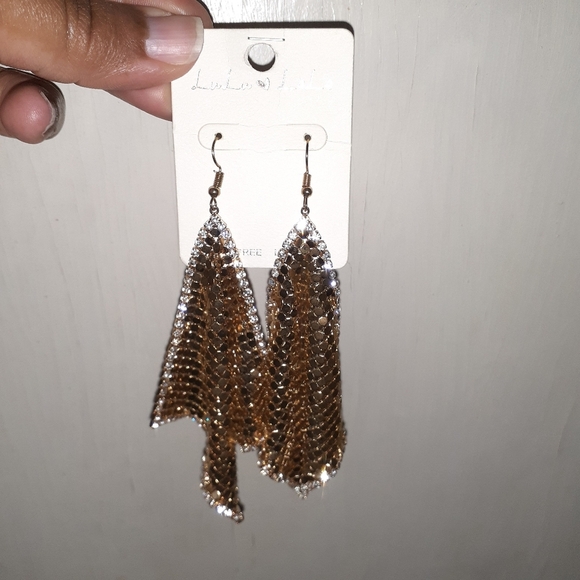 Golden Metallic Bling Earrings - Picture 9 of 10